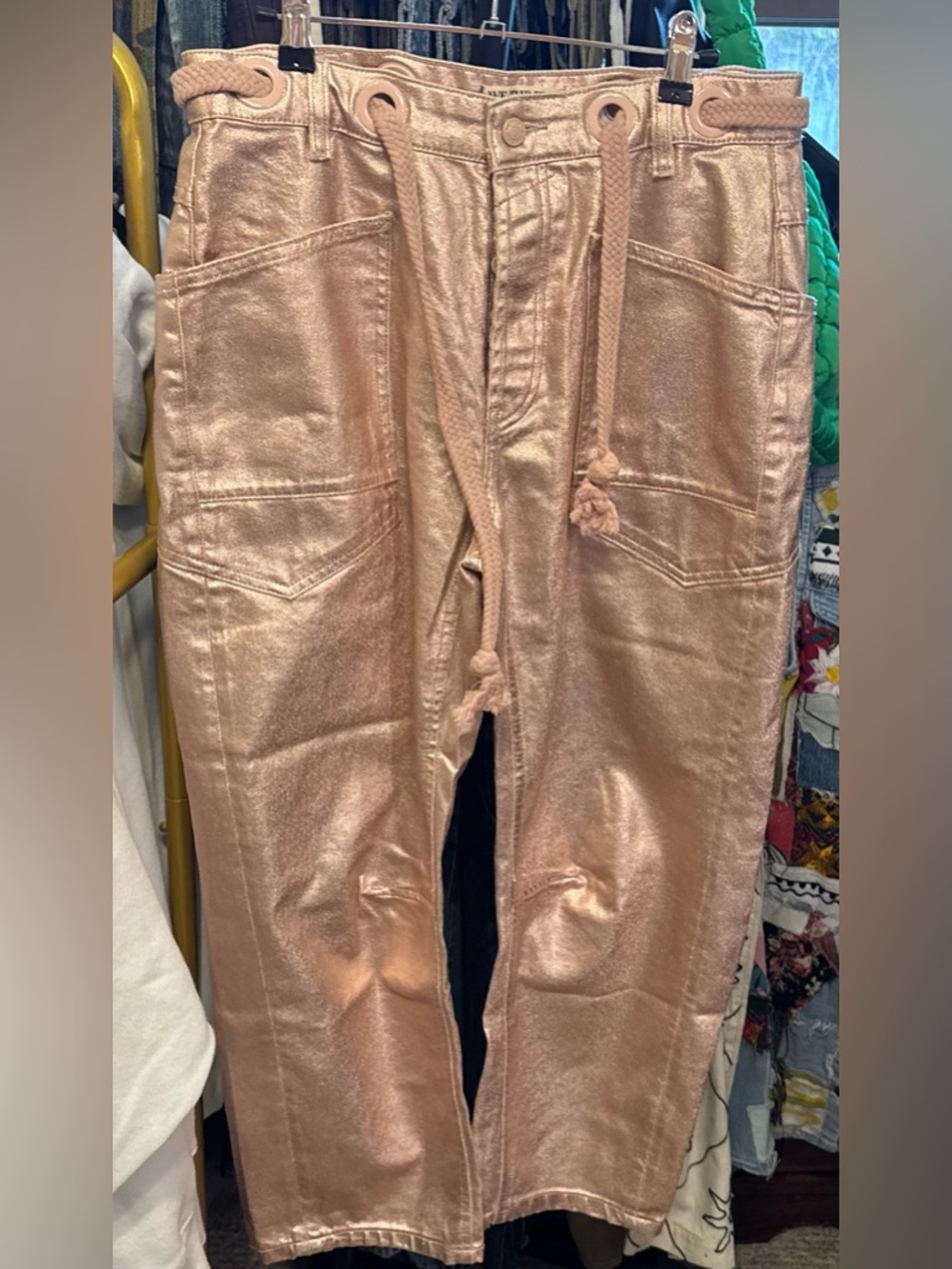 NWOT Free People We The Free Moxie Metallic Low-Slung Barrel Jeans - pink - 26 - Picture 8 of 11